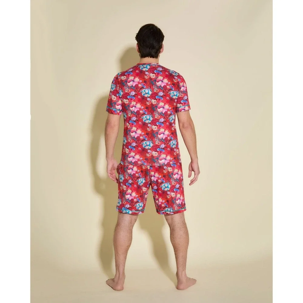 Cosabella Bella Mens Printed SS Top Short PJ Set Faded Rose Andaman Sea Large